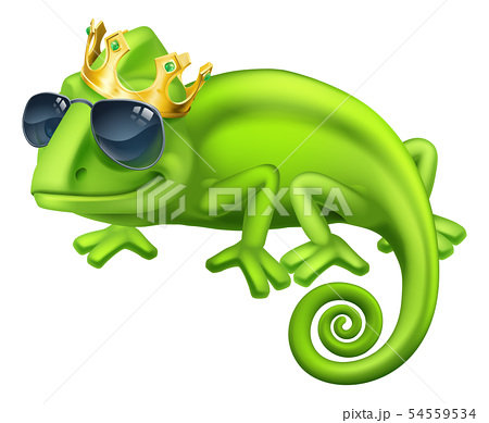 Chameleon Cool King Cartoon Lizard Characterのイラスト素材
