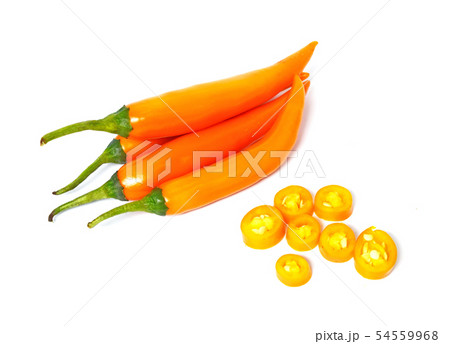 Closeup top, sliced orange pepper on a white BG Closeup top, sliced orange pepper on a white BG 54559968