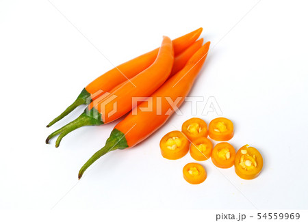 Closeup top, sliced orange pepper on a white BG Closeup top, sliced orange pepper on a white BG 54559969