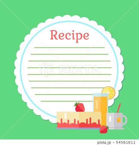 Empty Cookbook with Strawberry Cake, Drink Vector 54561611