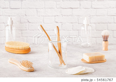 Set of eco-friendly bathroom accessories. Set of eco-friendly bathroom accessories. 54561767