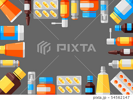 Background with medicine bottles and pills. 54562147
