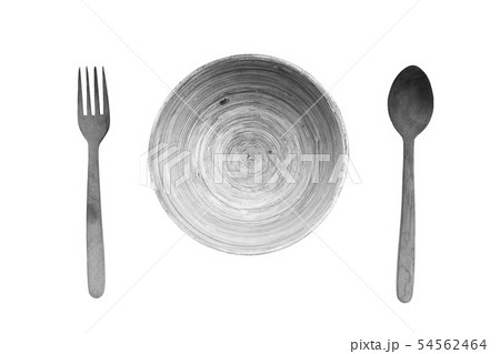 wooden bowl with wooden fork and spoon isolated 54562464