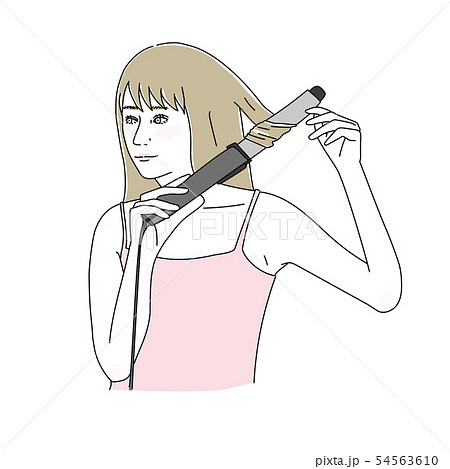 アイロンで ヘアセットをする　女性 54563610