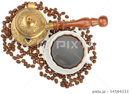 Coffee pot and cup of coffee isolated on white 54564333