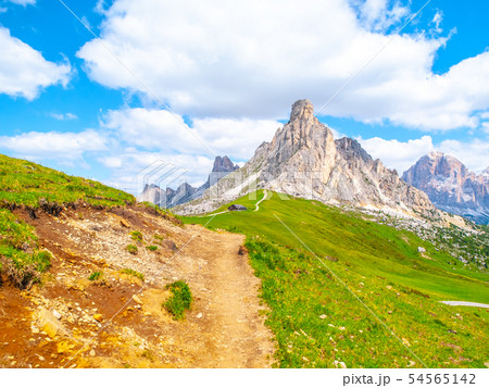 Passo Giau with Mount Gusela on the background, Dolomites, or Dolomiti Mountains, Italy 54565142