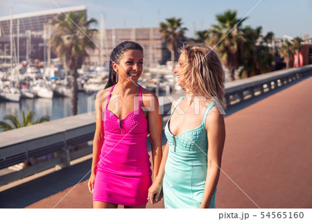 Happy best friends or sisters posing and showing lovely relationship 54565160