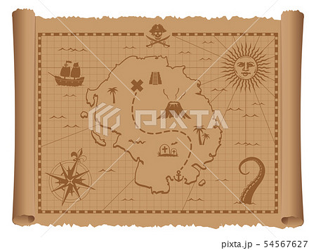 古びたボロボロの海賊の財宝 お宝 秘宝 の地図 イラスト のイラスト素材 54567627 Pixta