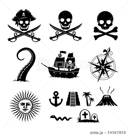 海賊 宝の地図 イラストアイコン セットのイラスト素材 54567859