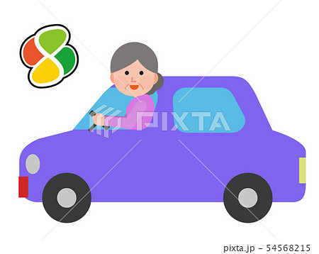 車に乗る高齢女性 もみじマーク イラストのイラスト素材