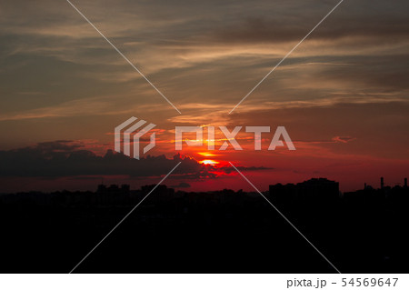 Sunrise over modern office buildings in business district center. 54569647