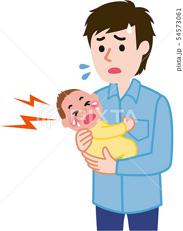泣きやまない赤ちゃんとお父さんのイラスト素材