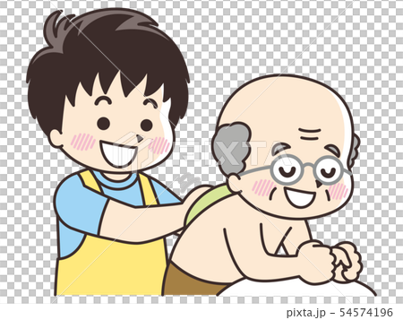 Carer male wiping the body of an elderly man 54574196