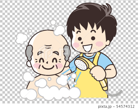 给一位老人提供沐浴援助的男性看护人 图库插图