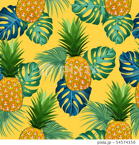 Pineapple Seamless Pattern With Tropical Leaves Onのイラスト素材