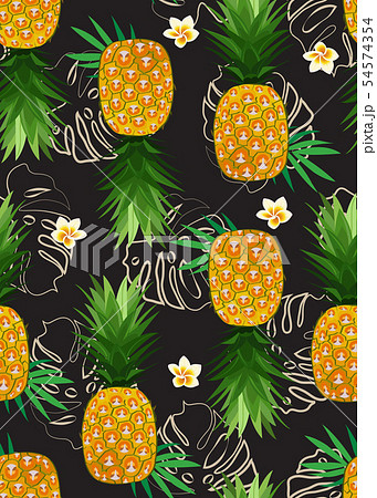 Pineapple Seamless Pattern With Frangipani Flowerのイラスト素材