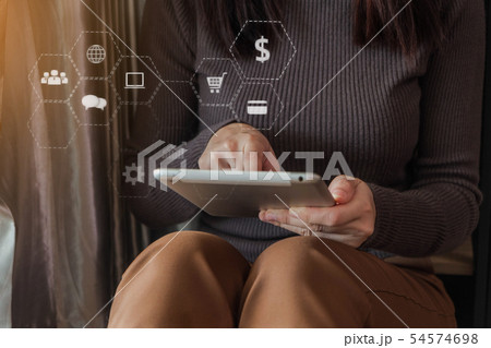 Woman are using tablet to social. Woman are using tablet to social. 54574698