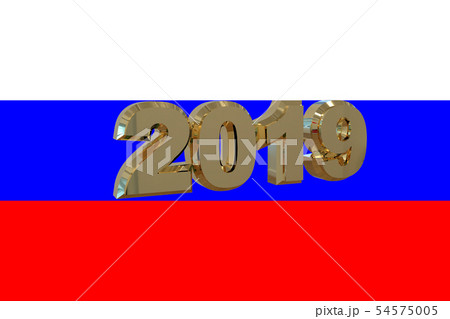 New year text 2019 with Russian Flag 3d 54575005