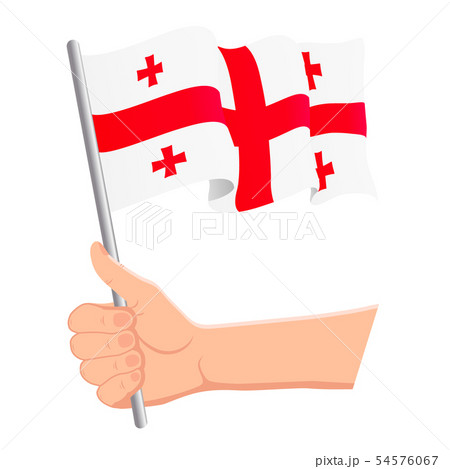 Hand holding and waving the national flag of Georgia. Fans, independence day, patriotic concept Hand holding and waving the national flag of Georgia. Fans, independence day, patriotic concept 54576067