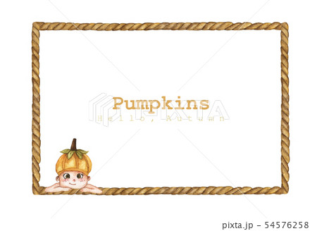 Pumpkin costume with brown rope frame. Watercolor Pumpkin costume with brown rope frame. Watercolor 54576258
