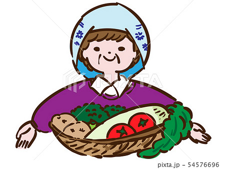農家 おばあちゃん野菜のイラスト素材