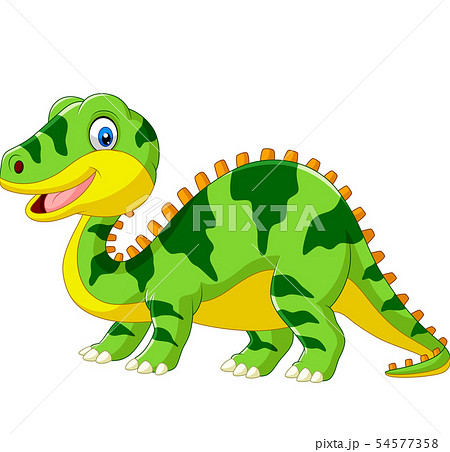 Cute green dinosaur cartoon on white background 54577358