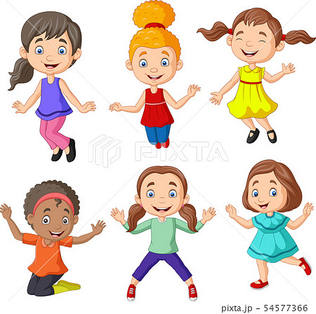 Cartoon happy little girls with different pose Cartoon happy little girls with different pose 54577366