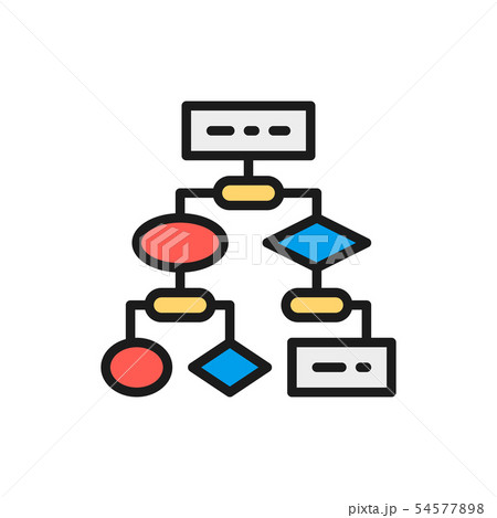 Vector algorithm, coding block schemes, api software flat color line icon. 54577898