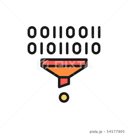 Vector filter, funnel, sorting, data tunnel flat color line icon. 54577905