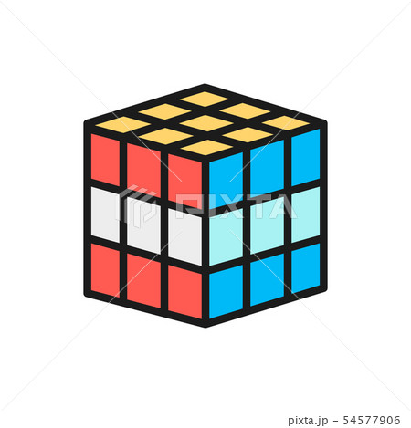 Vector 3d cube, mechanical puzzle toy flat color line icon. 54577906