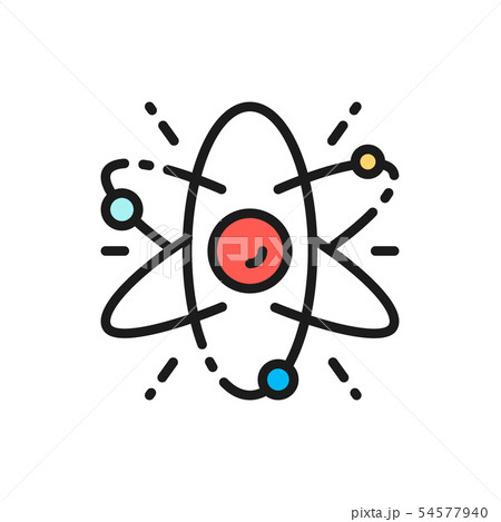 Vector atom, molecule, science flat color line icon. 54577940