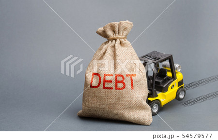 Yellow forklift truck can not lift the bag Yellow forklift truck can not lift the bag 54579577