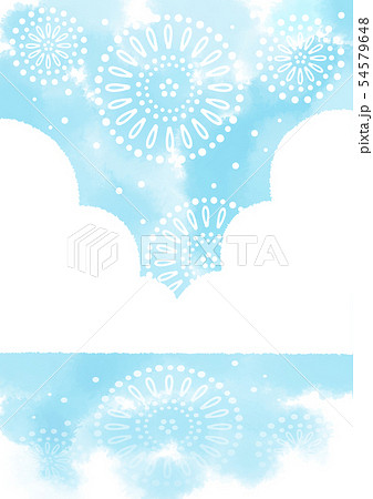 花火の映る青空と海 可愛い手書き水彩風のイラスト素材 54579648 Pixta