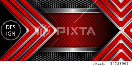 Abstract dark mesh background with a textured frame and arrows of metallic hue with a red ribbed Abstract dark mesh background with a textured frame and arrows of metallic hue with a red ribbed 54583961