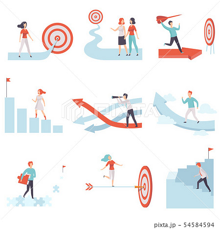 Business People Moving to Success Set, Men and Women Climbing Up Career Ladders and Growth Arrows to Business People Moving to Success Set, Men and Women Climbing Up Career Ladders and Growth Arrows to 54584594