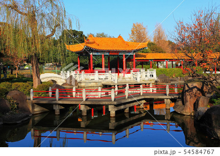 秀湖に反射する色鮮やかな楼閣 54584767