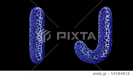 Realistic 3D letters set I, J made of blue plastic. 54584819