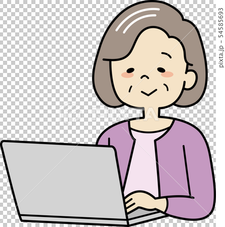 パソコンを操作するおばあさんのイラスト素材