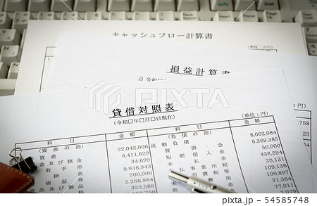 貸借対照表　損益計算書　キャッシュフロー計算書　収支報告　財務諸表　ビジネス 54585748