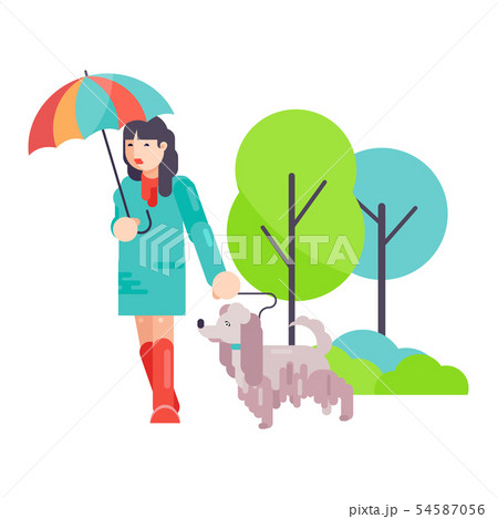 Woman girl play with best friend pet character dog or puppy illustration. Family playing with doggie Woman girl play with best friend pet character dog or puppy illustration. Family playing with doggie 54587056