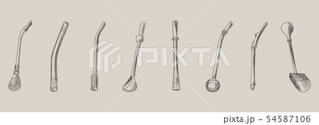 Bombilla for yerba mate drink on gray background. 54587106