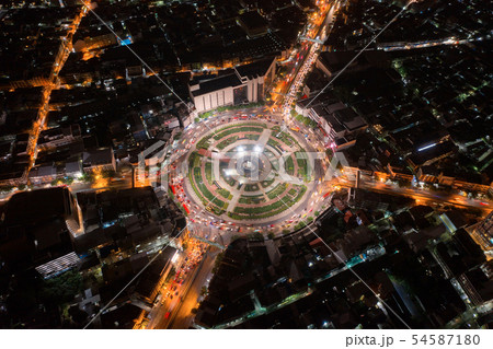 Wongwian Yai roundabout. Aerial view of highway 54587180