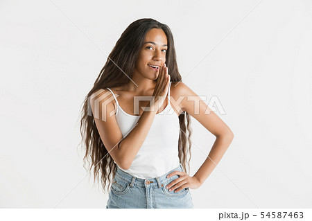 Portrait of beautiful woman isolated on white studio background 54587463