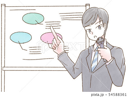 セミナー 男性 黒髪  笑顔 指さし マイク 54588361