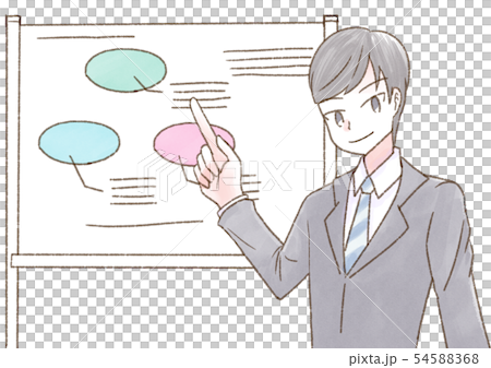 セミナー 男性 黒髪  にんまり 指さし  54588368