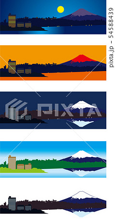 富士山の畔。観光ホテルと湖　イメージ　ベクター 54588439