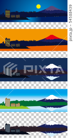 富士山の畔。観光ホテルと湖　イメージ　ベクター 54588439