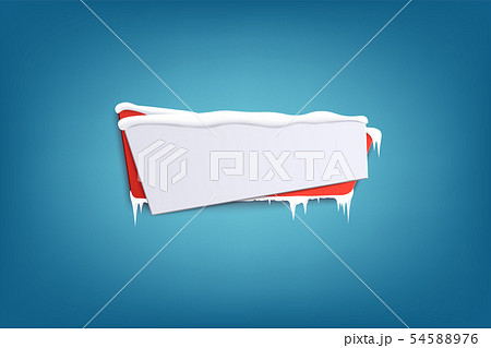 Horizontal icy winter red banner with snow and curled edge 3d vector illustration. Horizontal icy winter red banner with snow and curled edge 3d vector illustration. 54588976