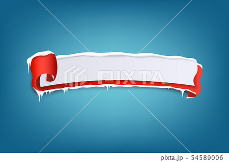 Horizontal icy winter red banner with snow and curled edge 3d vector illustration. Horizontal icy winter red banner with snow and curled edge 3d vector illustration. 54589006