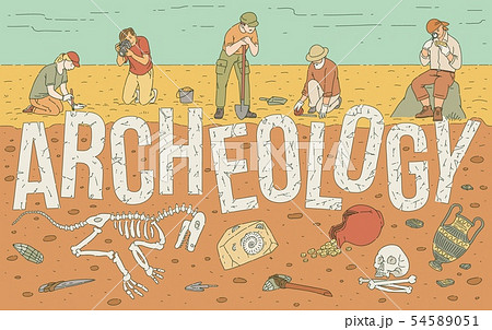 Archaeological exploration of historical artifacts vector illustration. 54589051